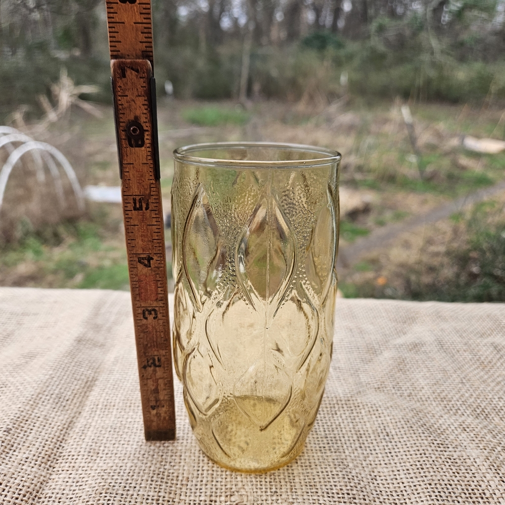 Set of Three Vintage Amber Glass Tumblers Libbey Madrid Pattern 60s 70s Era Boho - Picture 9 of 12